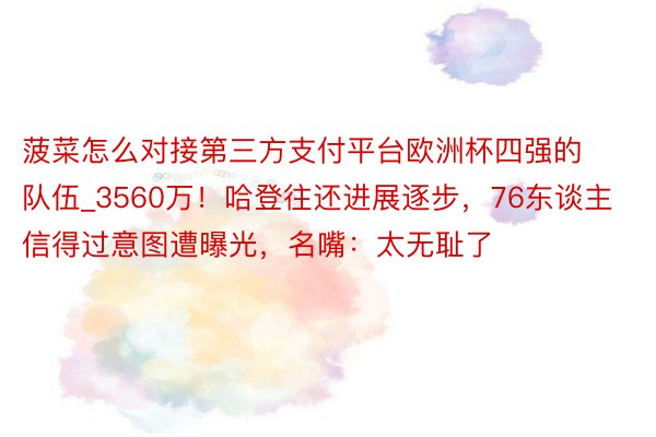 菠菜怎么对接第三方支付平台欧洲杯四强的队伍_3560万!哈登往还进展逐步,76东谈主信得过意图遭曝光,名嘴:太无耻了